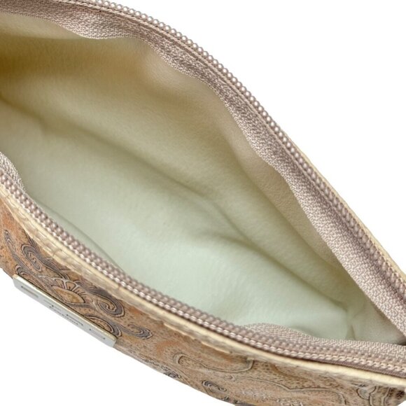 ETRO Cosmetic Make Up Bag Beige Tan Paisley Embossed Faux Leather - Picture 5 of 10